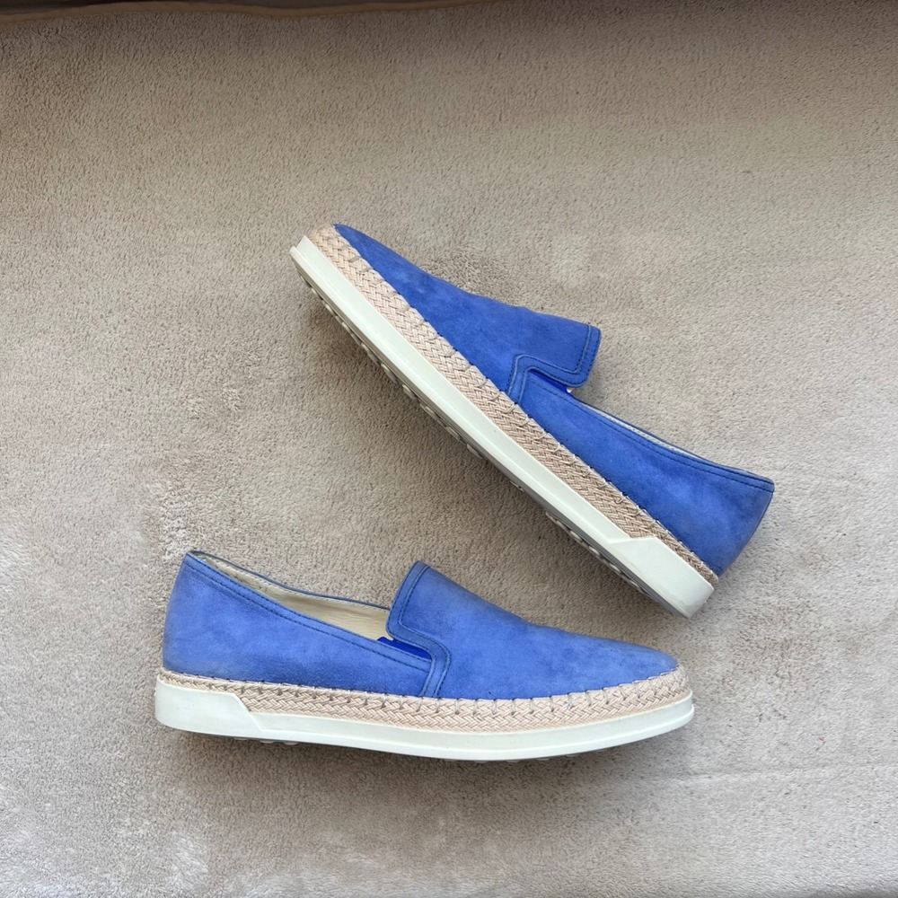 Tods Women 5.5 EU 36 Blue Suede Espadrille Slip On Sneaker Loafers Resort Travel